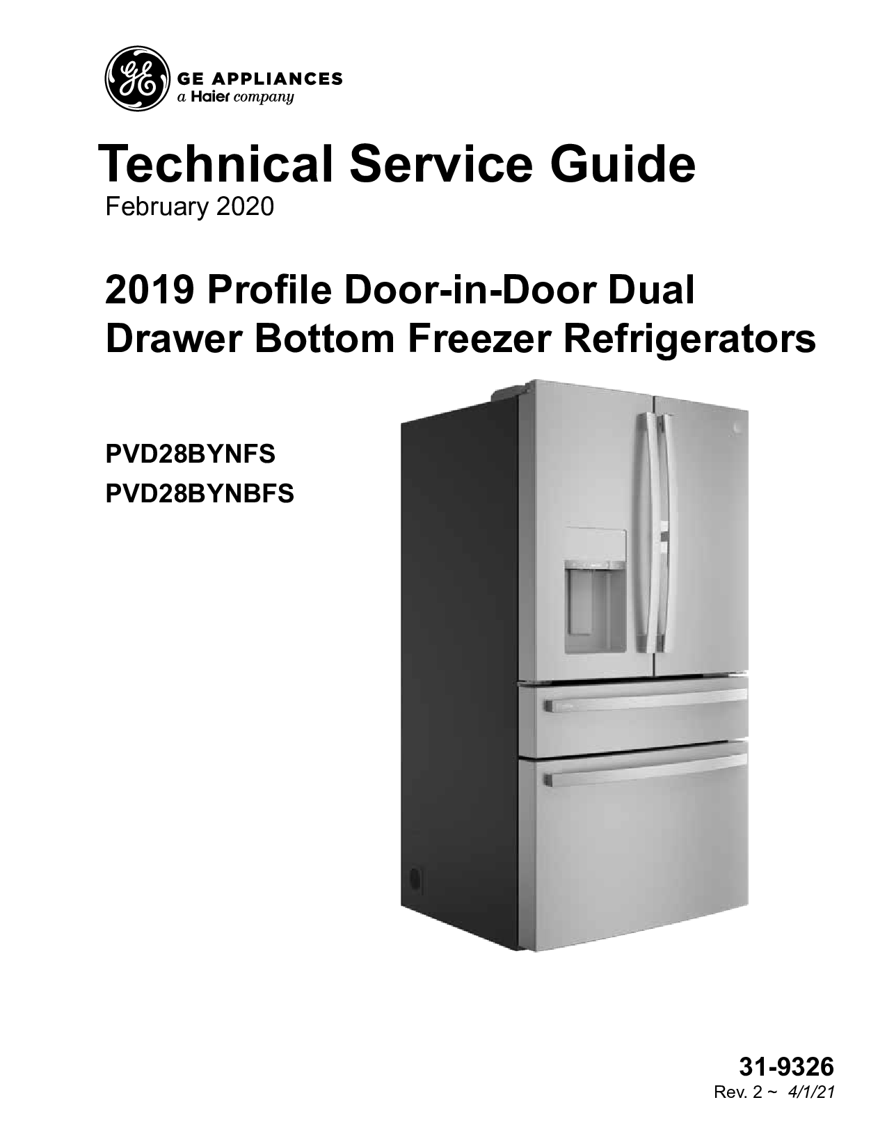 GE PVD28BYNFS PVD28BYNBFS SERVICE REPAIR MANUAL