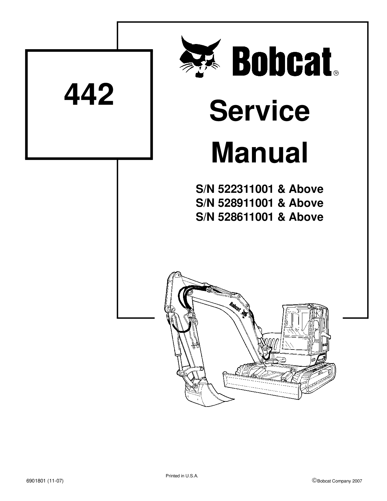 BOBCAT 442 COMPACT EXCAVATOR SERVICE REPAIR MANUAL