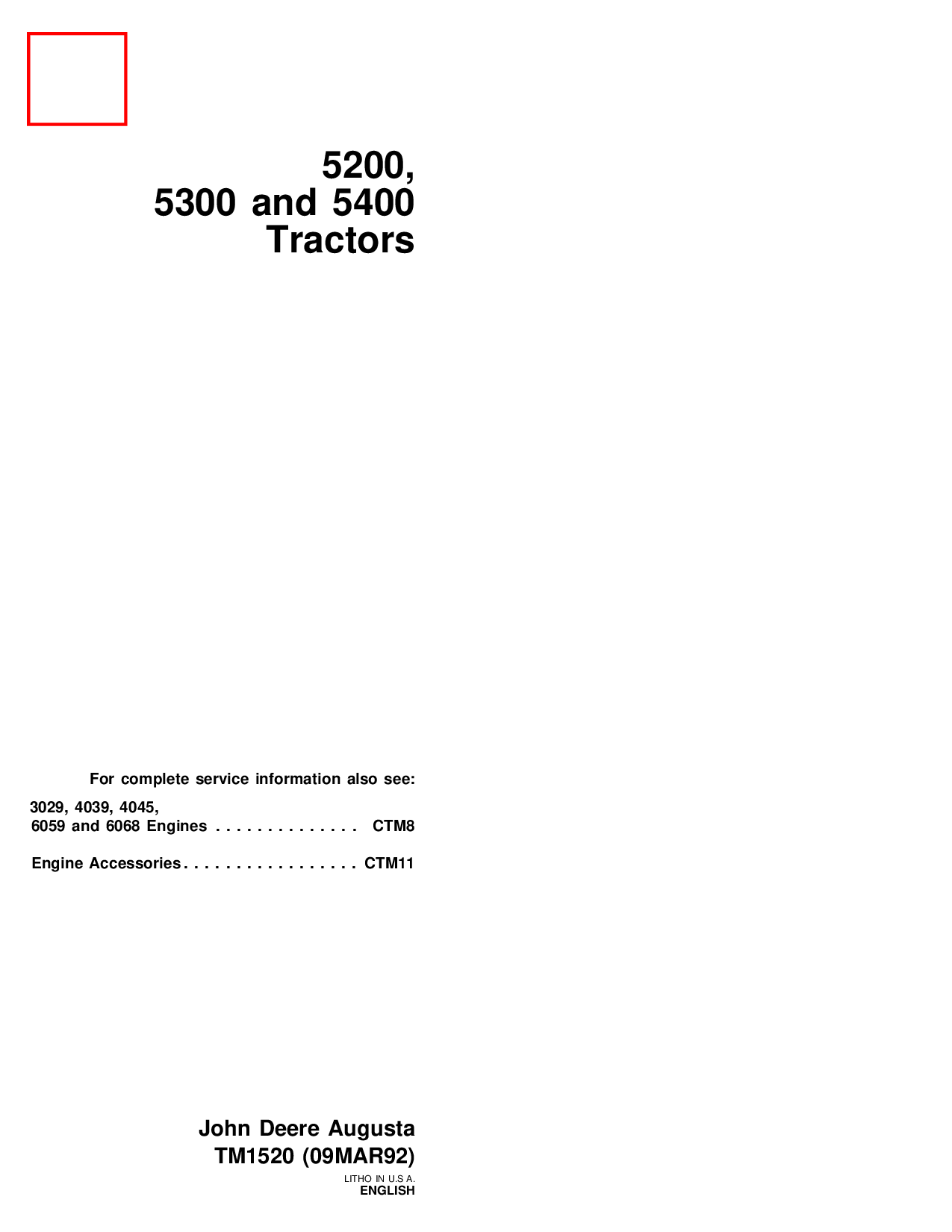 John Deere 5200 5300 5400 Tractor Service Repair Manual