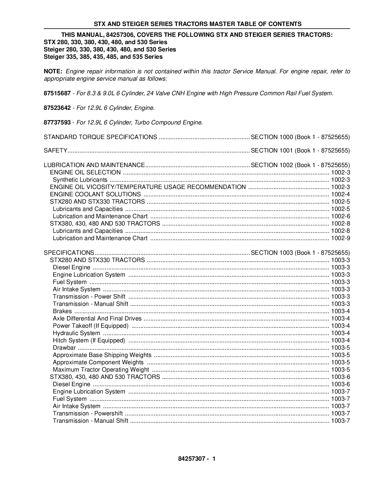 Case Steiger STX 280, 330, 335, 385, 380, 430,435,485,480,530,535 Service Manual