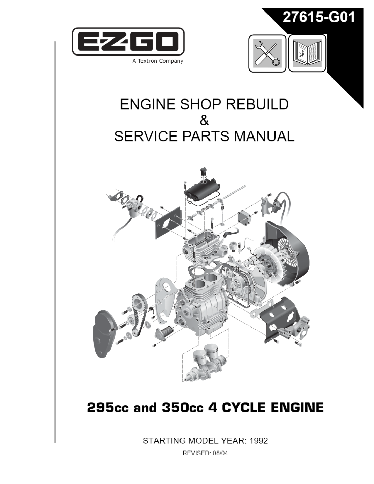 EZGO 295 ENGINE REPAIR MANUAL FITS 295cc 350cc 1992-2007 Golf cart