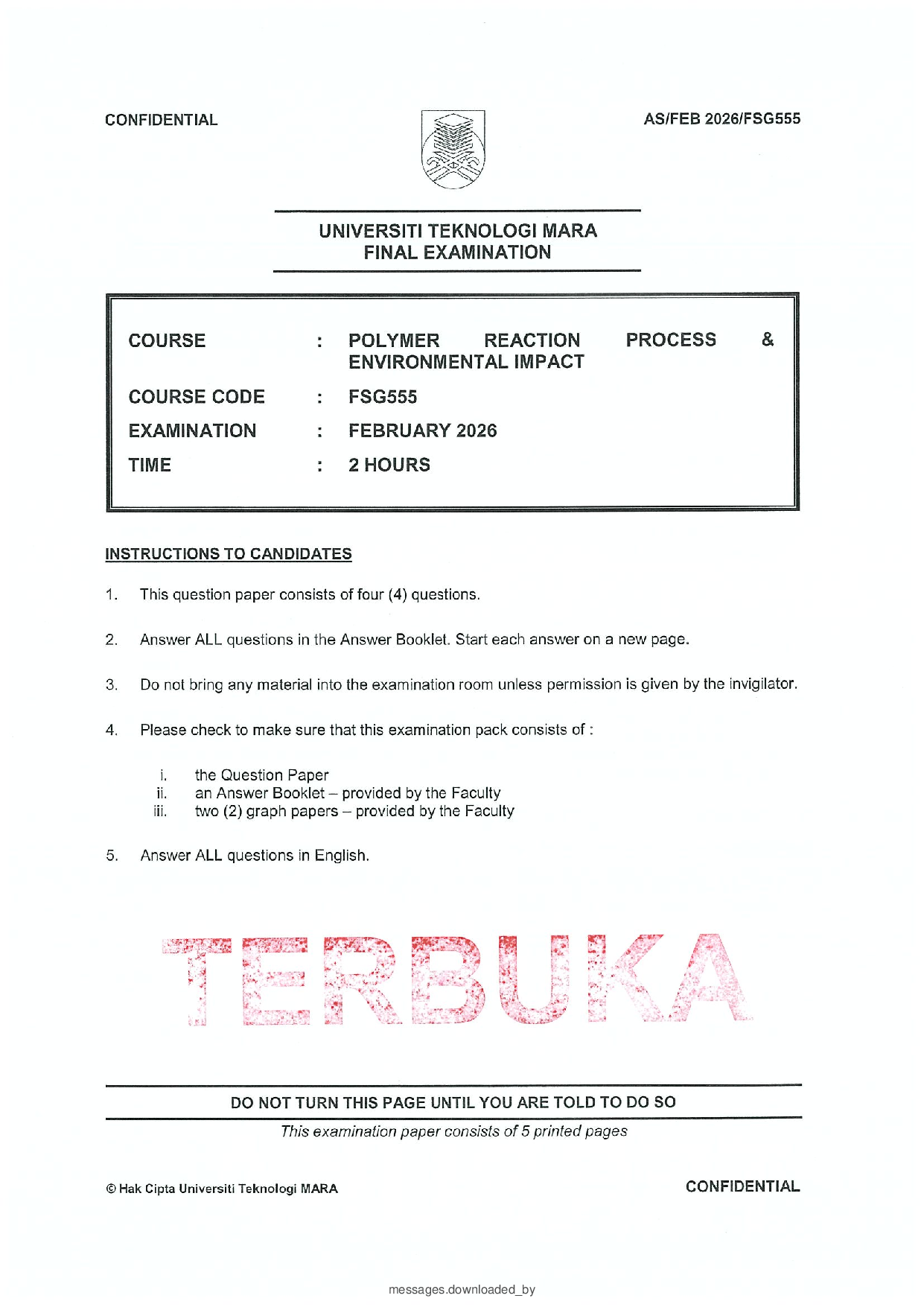 FSG555 Final Exam Polymer Reaction Process & Environmental Impact