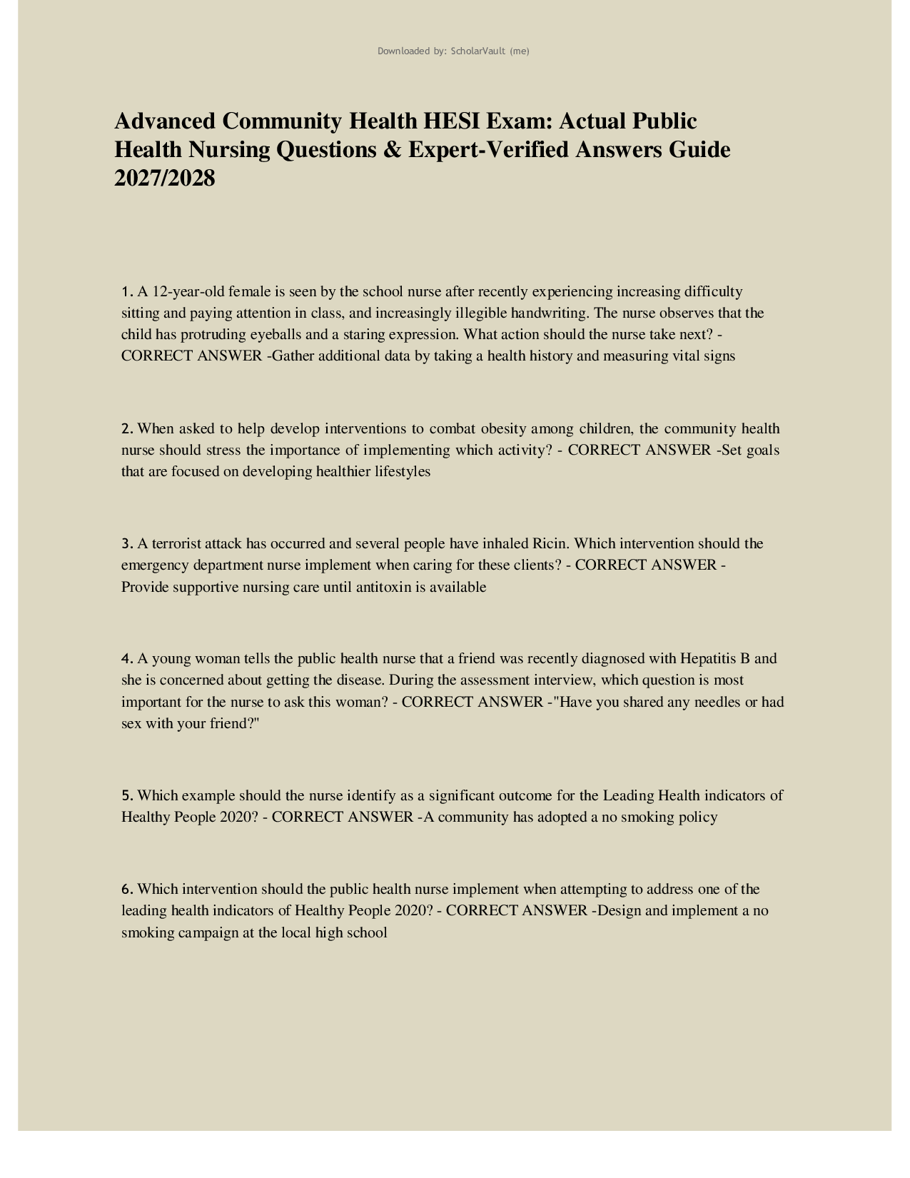 Advanced Community Health HESI Exam: Actual Public Health Nursing Questions & Expert-Verified Answers Guide 2027/2028