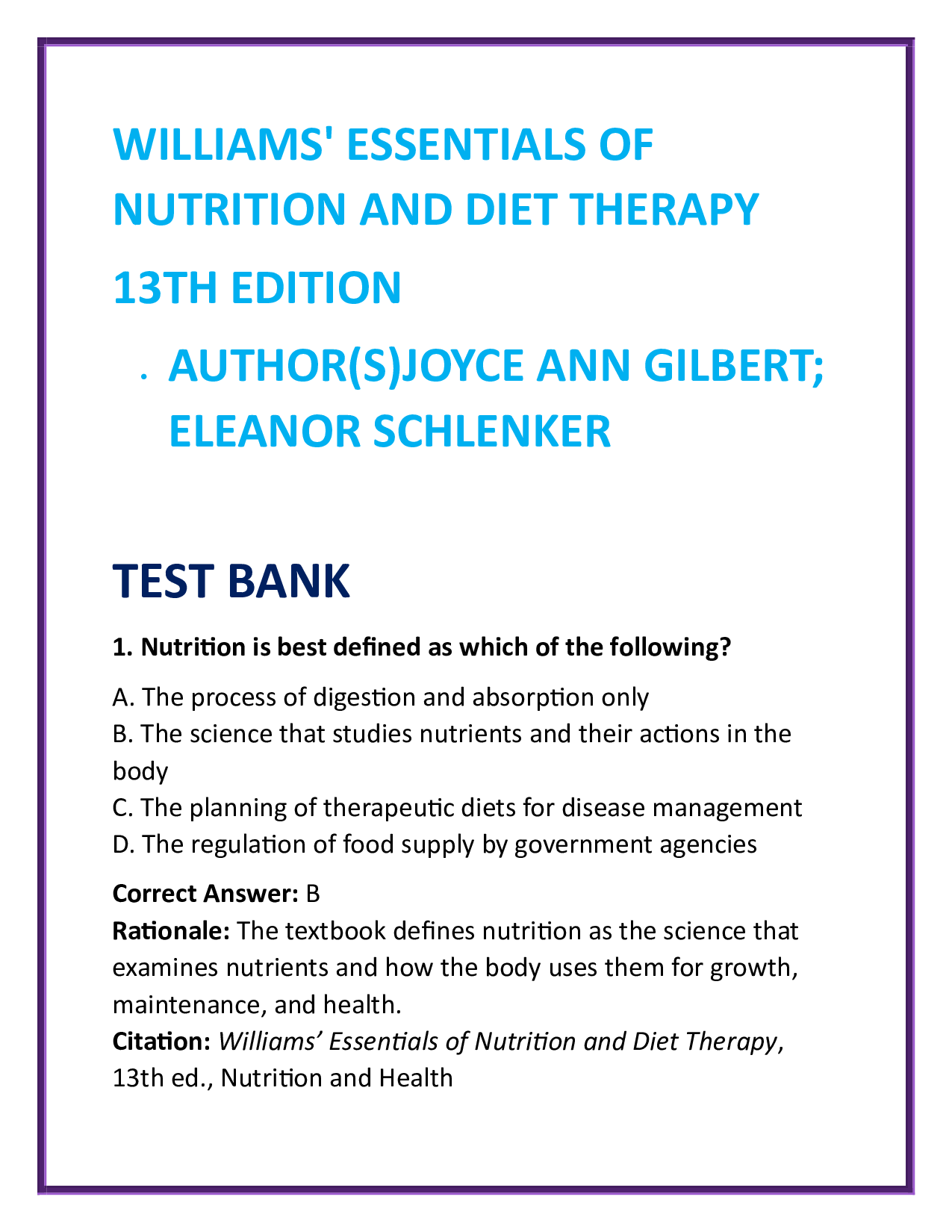 Nursing Nutrition Study Guide & Practice MCQs | Diet Therapy Test Bank