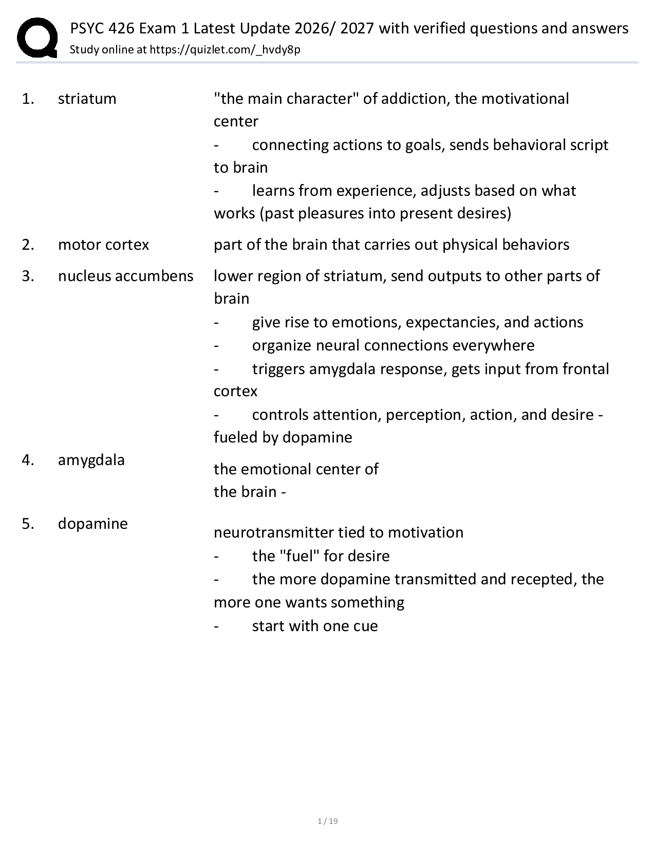 PSYC 426 Exam 1 Latest Update 2026/ 2027 with verified questions and answers