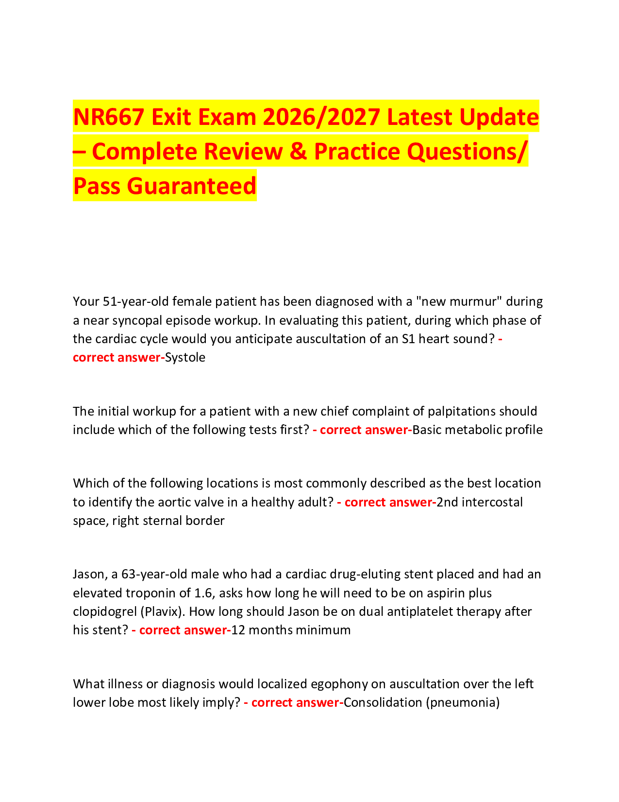 NR667 Exit Exam 2026/2027 Latest Update    – Complete Review & Practice Questions/ Pass Guaranteed