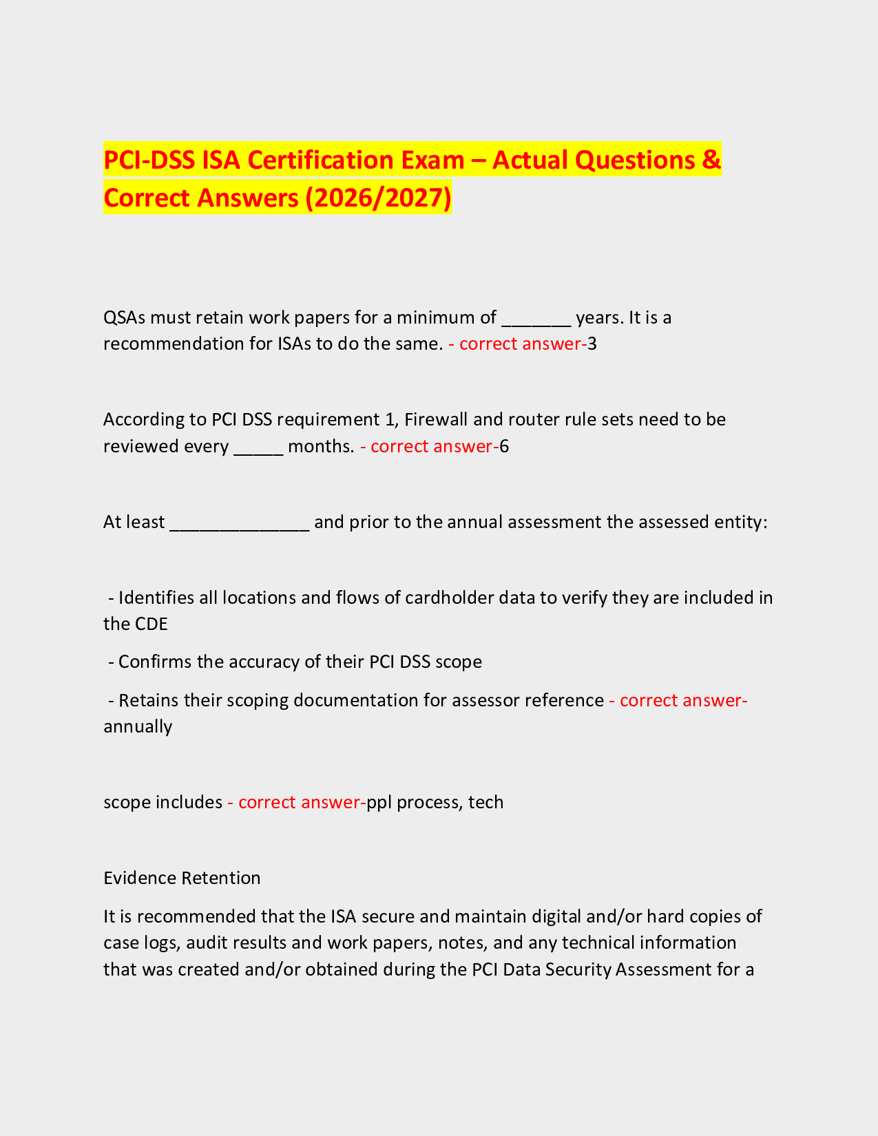 PCI-DSS ISA Certification Exam – Actual Questions & Correct Answers (2026/2027)