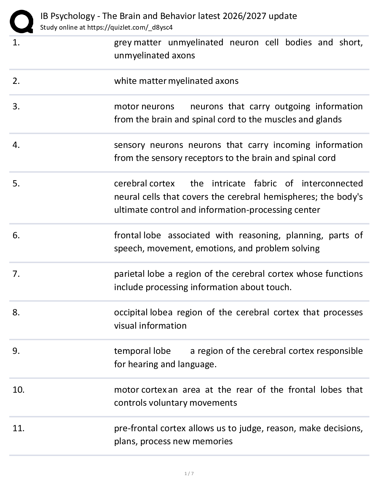 IB Psychology - The Brain and Behavior latest 2026/2027 update