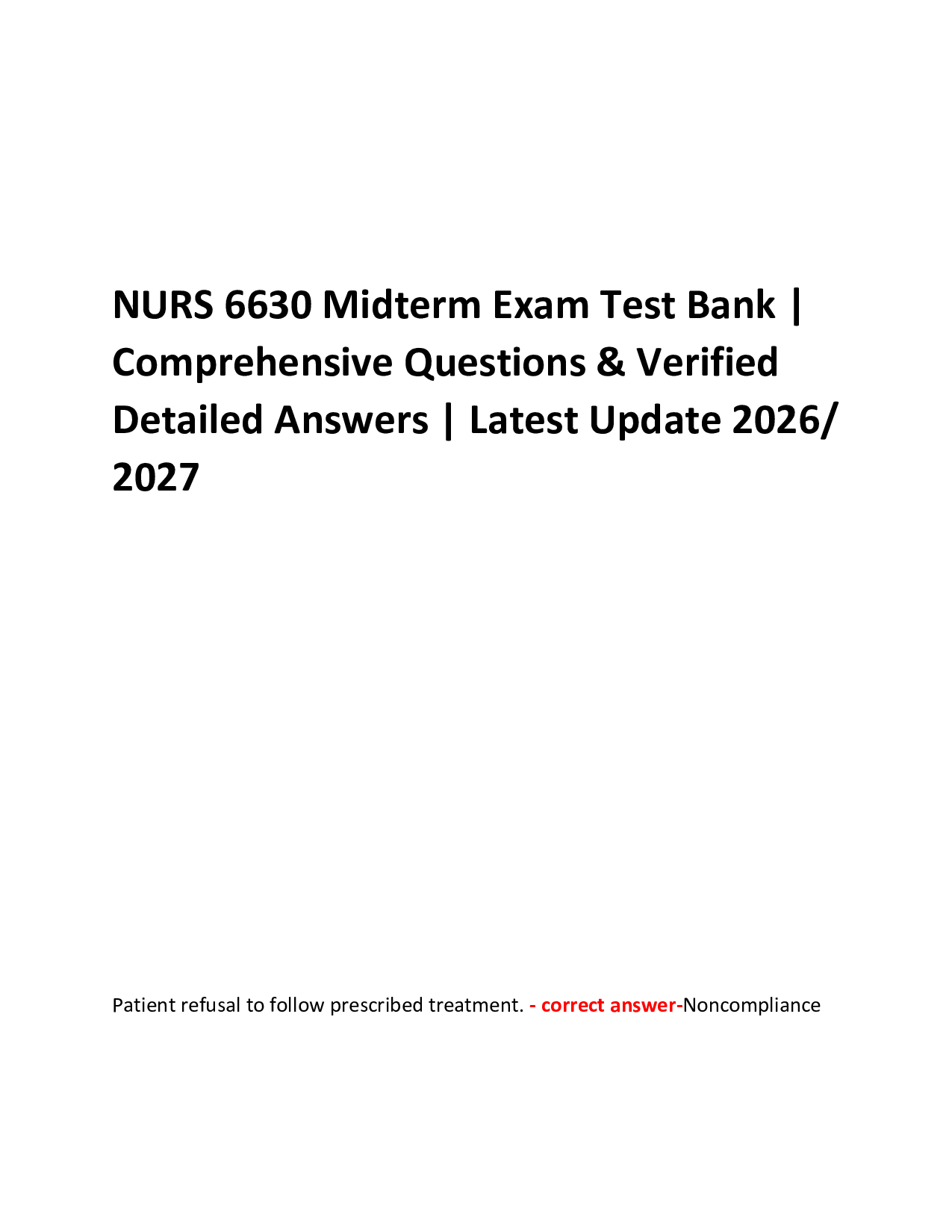 NURS 6630 Midterm Exam Test Bank |  Comprehensive Questions & Verified  Detailed Answers | Latest Update 2026/ 2027
