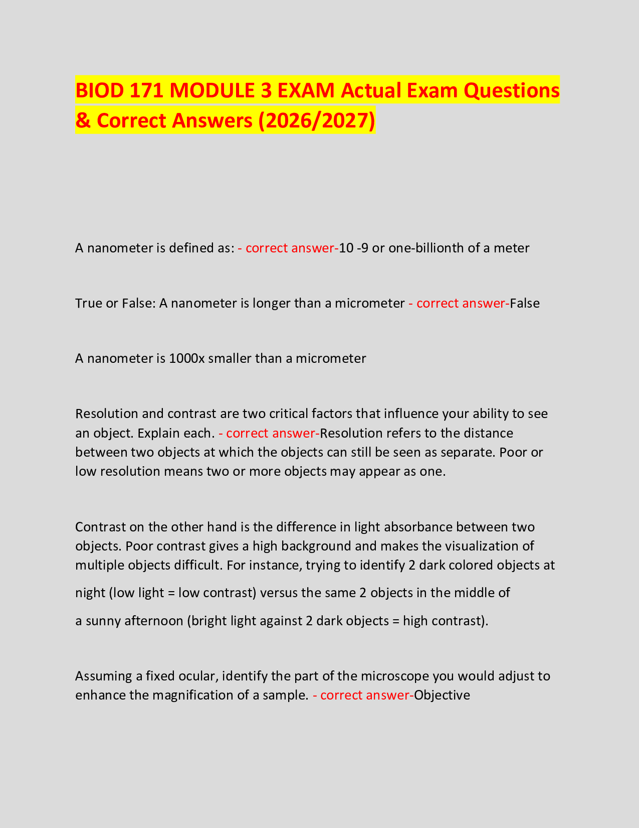 BIOD 171 MODULE 3 EXAM Actual Exam Questions & Correct Answers (2026/2027)