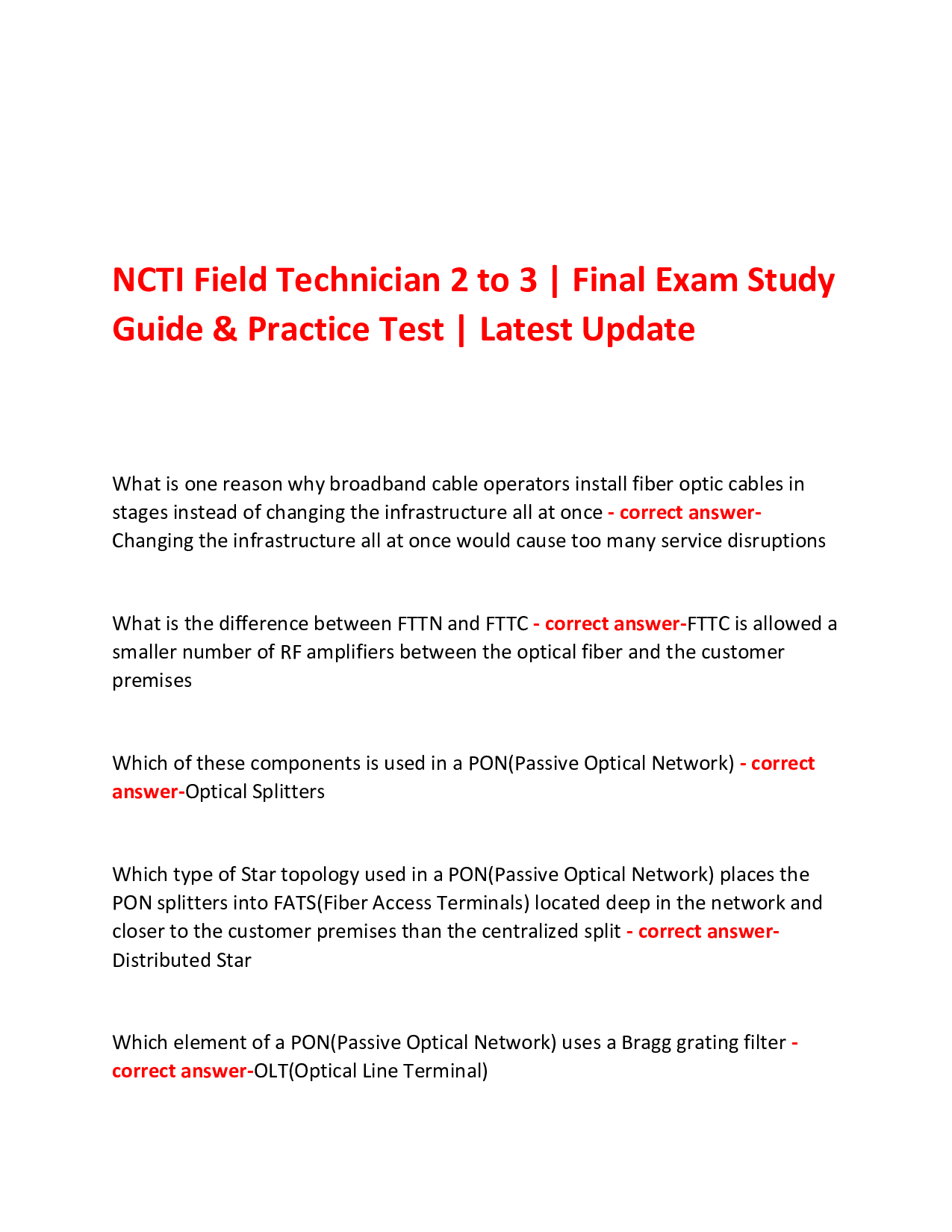 NCTI Field Technician 2 to 3 | Final Exam Study Guide & Practice Test | Latest Update