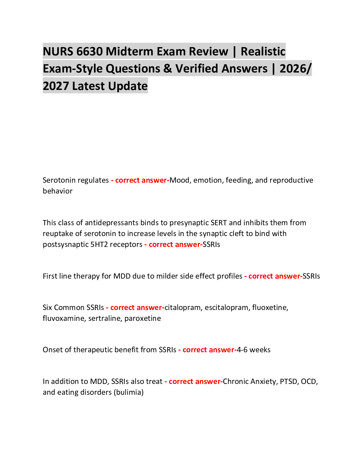 NURS 6630 Midterm Exam Review | Realistic  Exam-Style Questions & Verified Answers | 2026/ 2027 Latest Update
