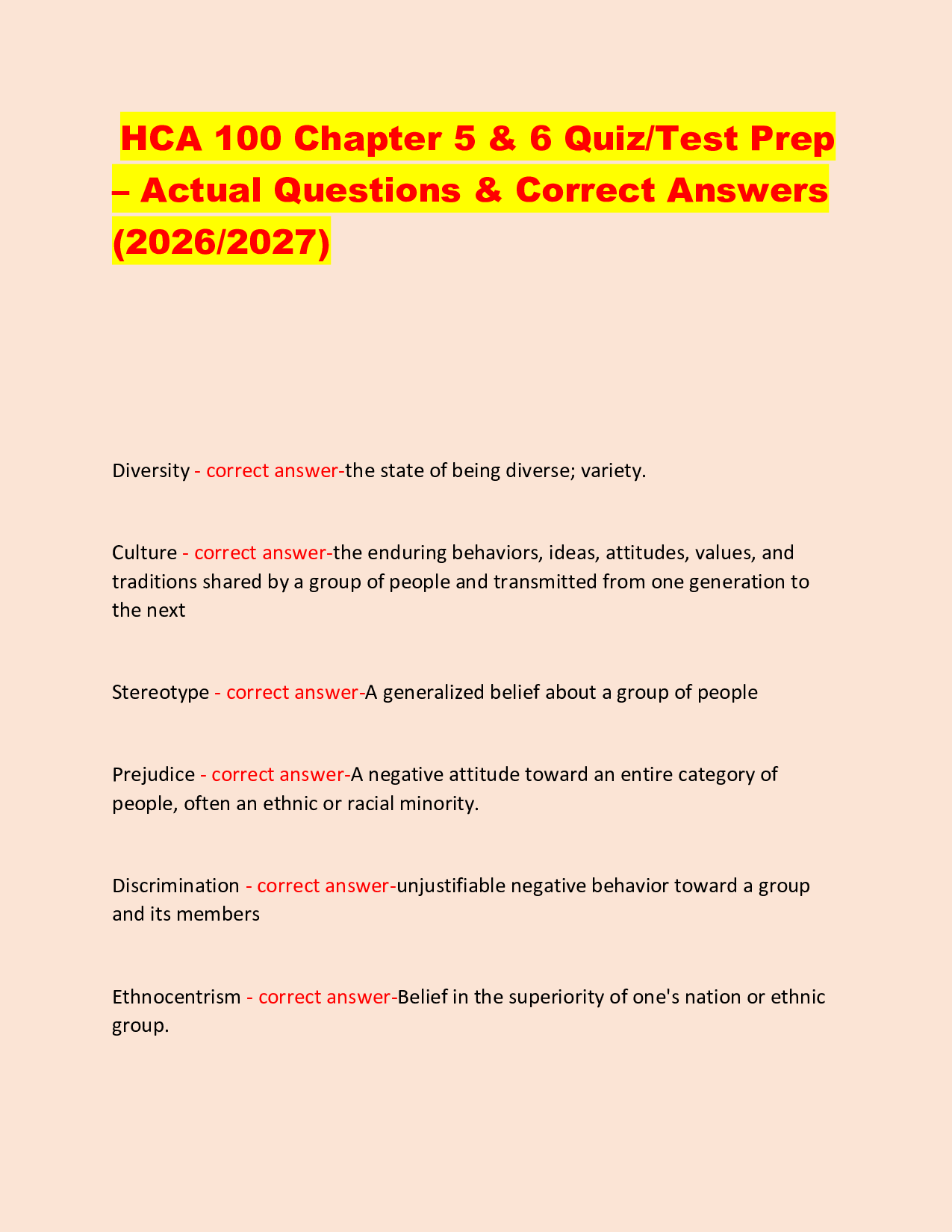 HCA 100 Chapter 5 & 6 Quiz/Test Prep  – Actual Questions & Correct Answers  (2026/2027)