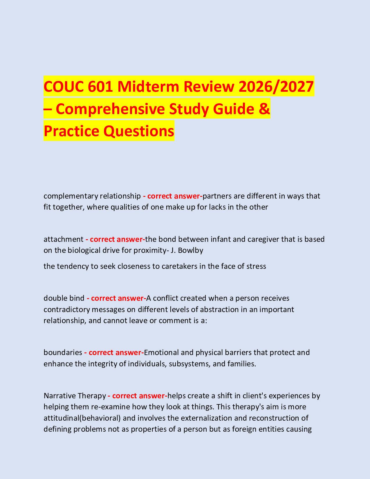 COUC 601 Midterm Review 2026/2027  – Comprehensive Study Guide & Practice Questions