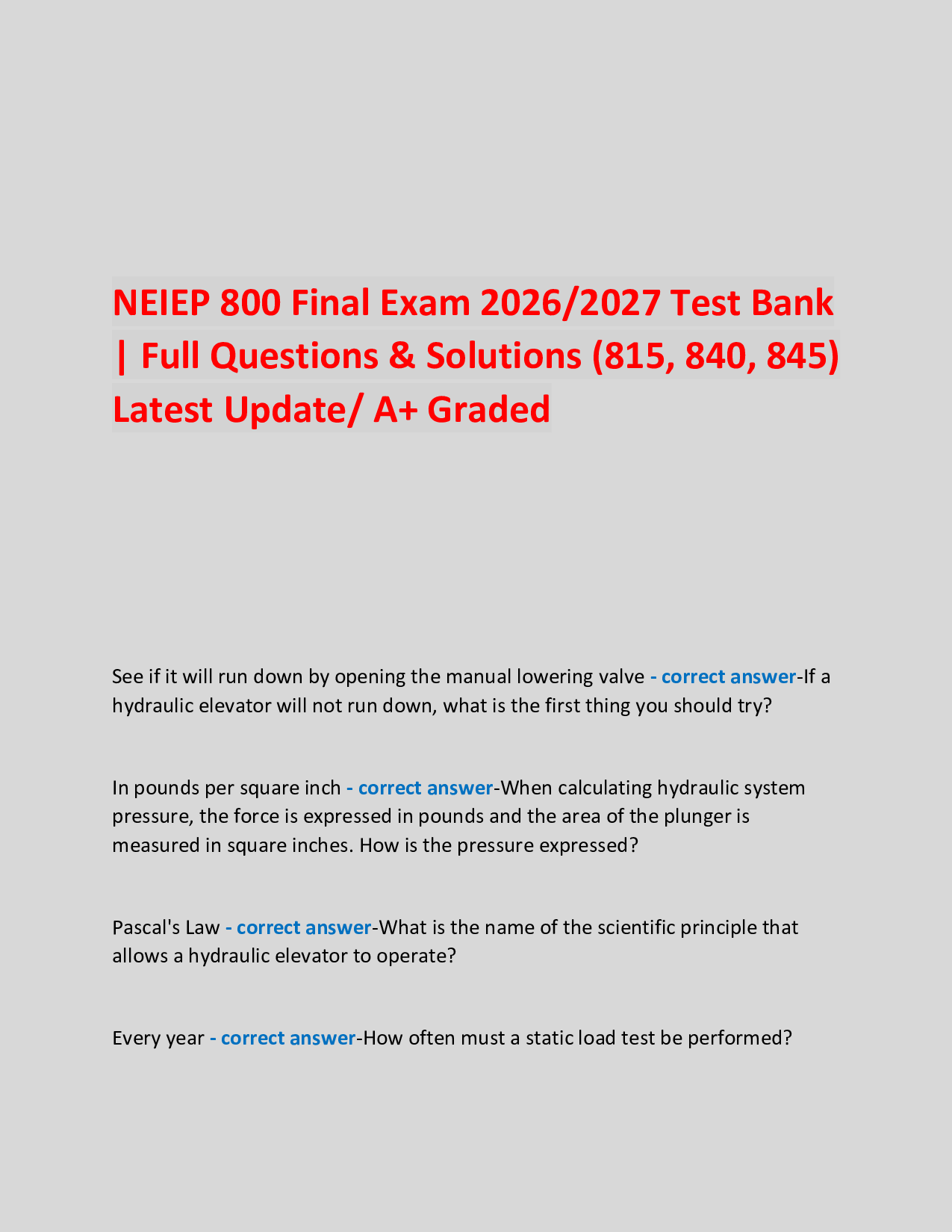 NEIEP 800 Final Exam 2026/2027 Test Bank  | Full Questions & Solutions (815, 840, 845) Latest Update/ A+ Graded