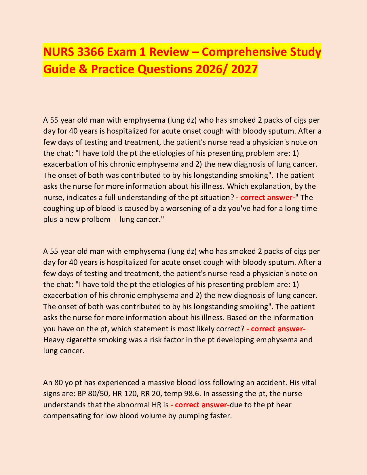 NURS 3366 Exam 1 Review – Comprehensive Study Guide & Practice Questions 2026/ 2027