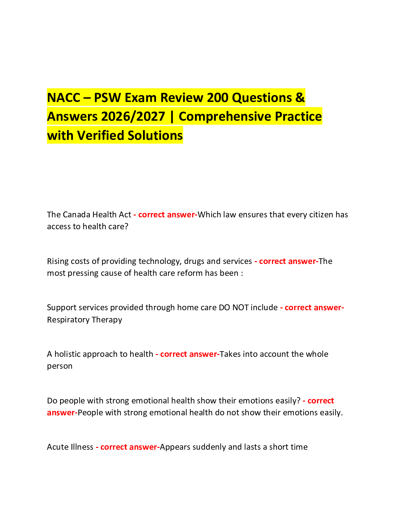 NACC – PSW Exam Review 200 Questions & Answers 2026/2027 | Comprehensive Practice with Verified Solutions