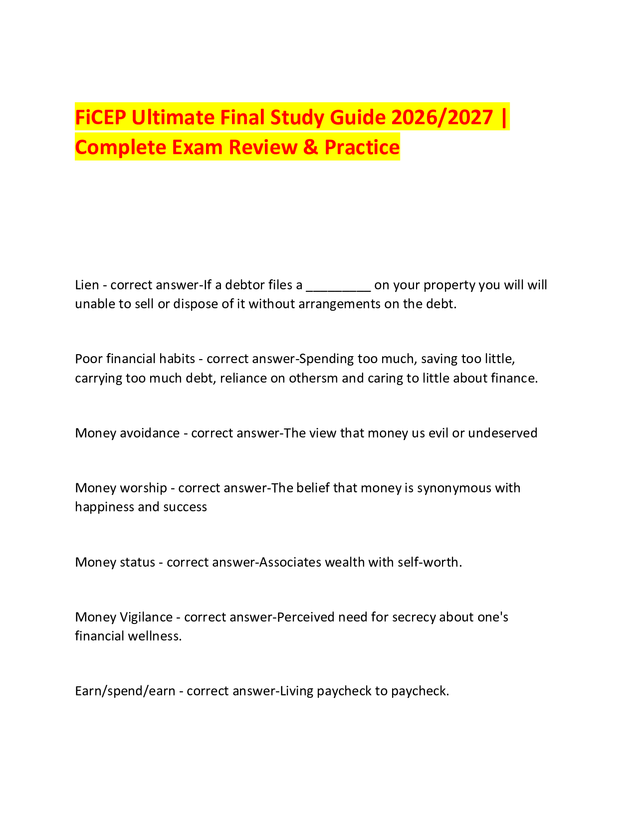 FiCEP Ultimate Final Study Guide 2026/2027 | Complete Actual  Exam Review & Practice