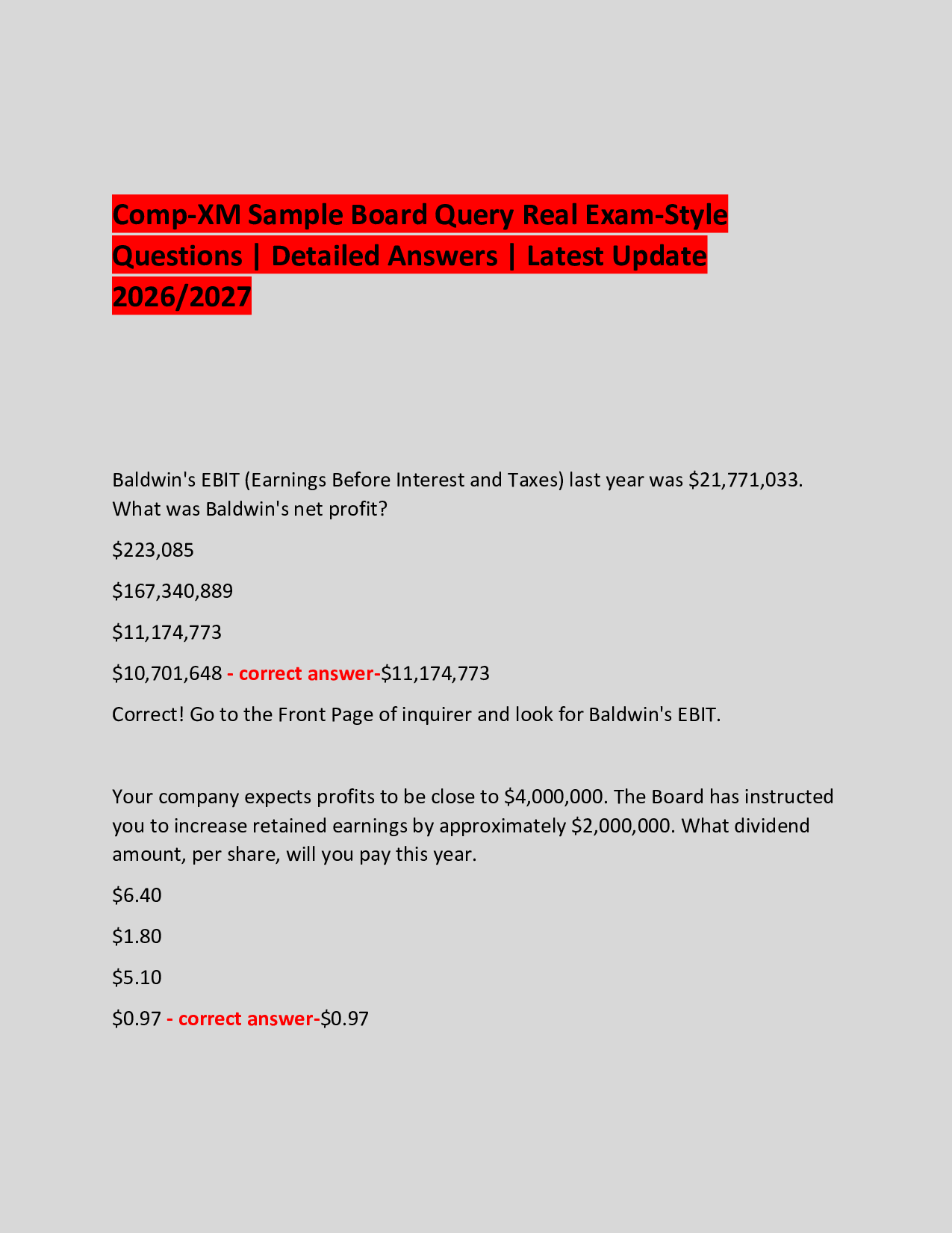 Comp-XM Sample Board Query Real Exam-Style  Questions | Detailed Answers | Latest Update 2026/2027