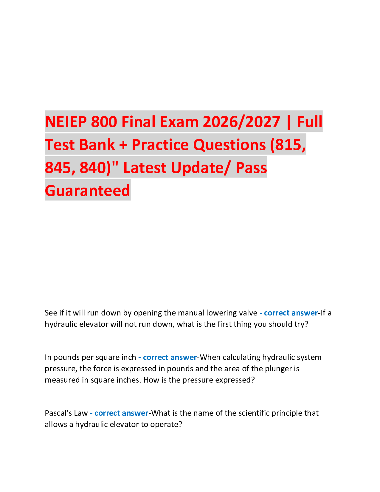 NEIEP 800 Final Exam 2026/2027 | Full  Test Bank + Practice Questions (815,  845, 840)" Latest Update/ Pass Guaranteed