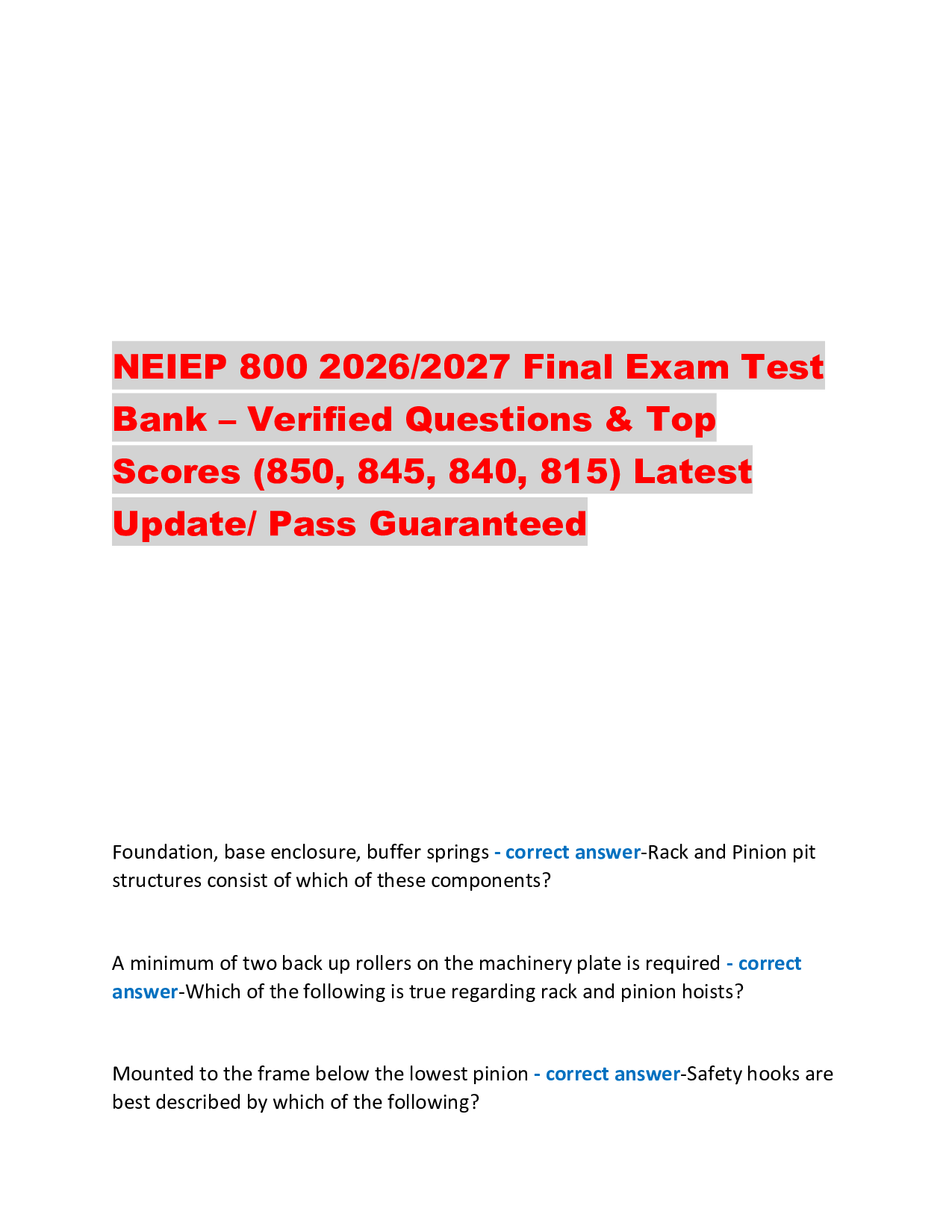 NEIEP 800 2026/2027 Final Exam Test  Bank – Verified Questions & Top  Scores (850, 845, 840, 815) Latest  Update/ Pass Guaranteed
