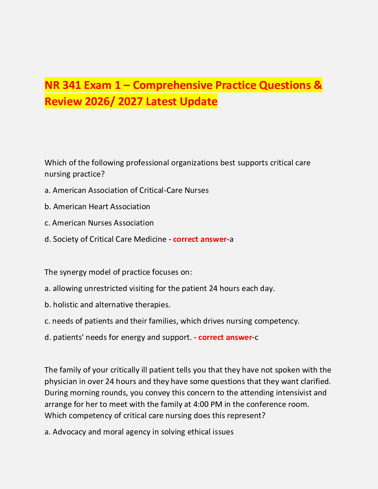 NR 341 Exam 1 – Comprehensive Practice Questions & Review 2026/ 2027 Latest Update