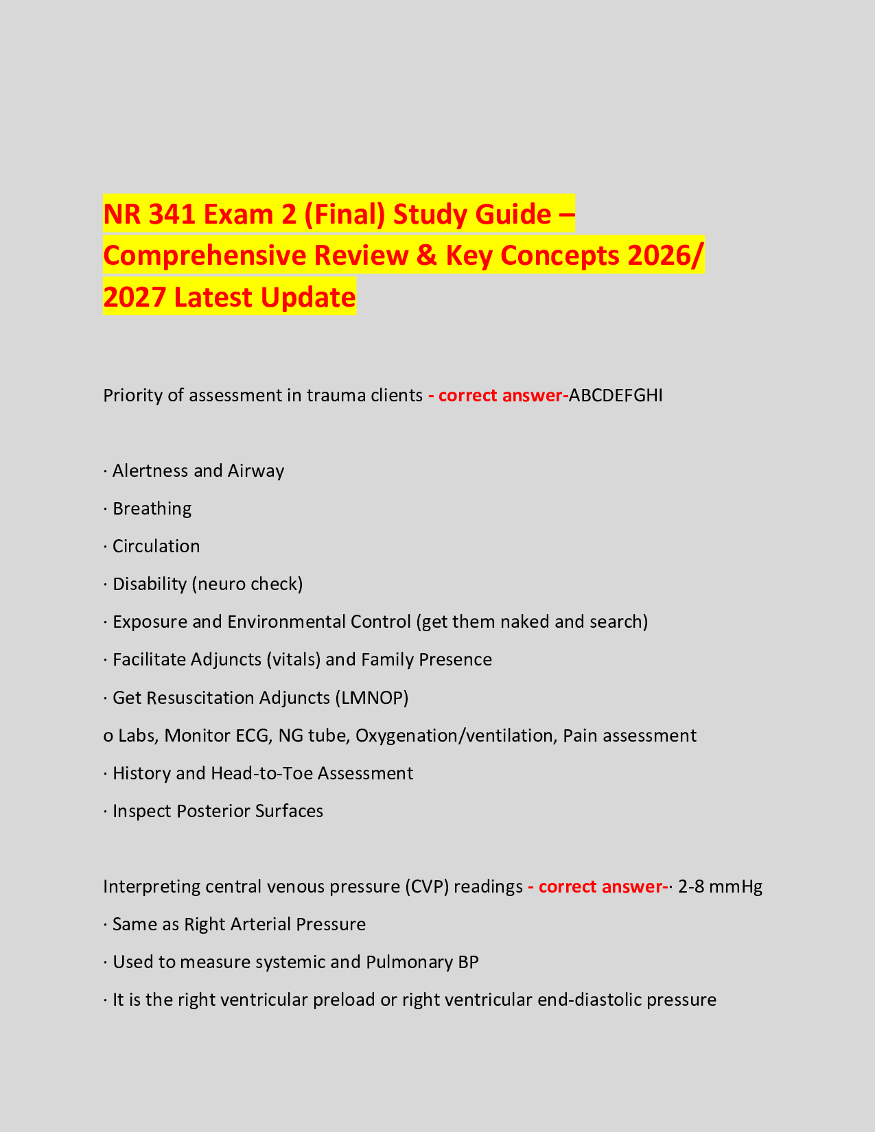 NR 341 Exam 2 (Final) Study Guide –  Comprehensive Review & Key Concepts 2026/ 2027 Latest Update