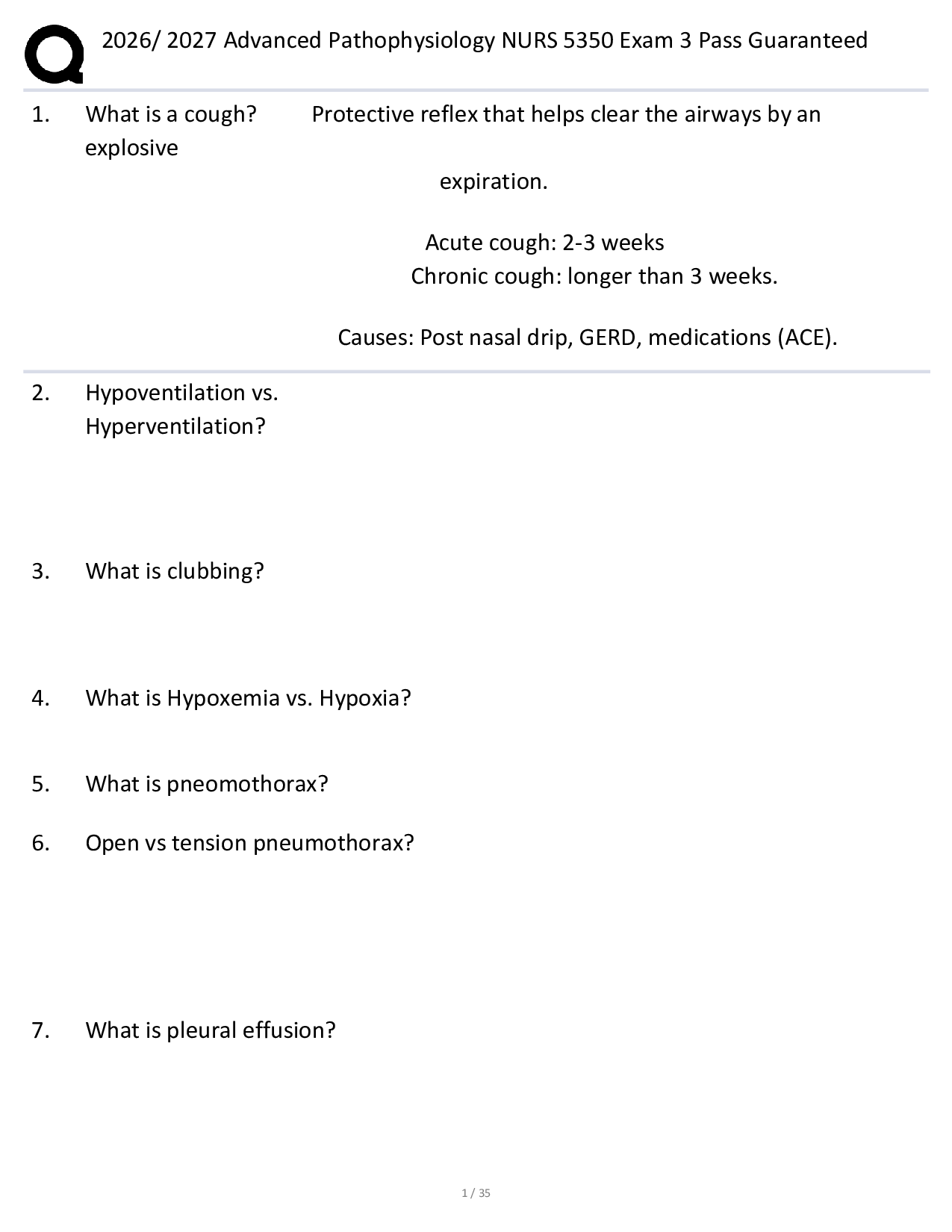 2026/ 2027 Advanced Pathophysiology NURS 5350 Exam 3 Pass Guaranteed