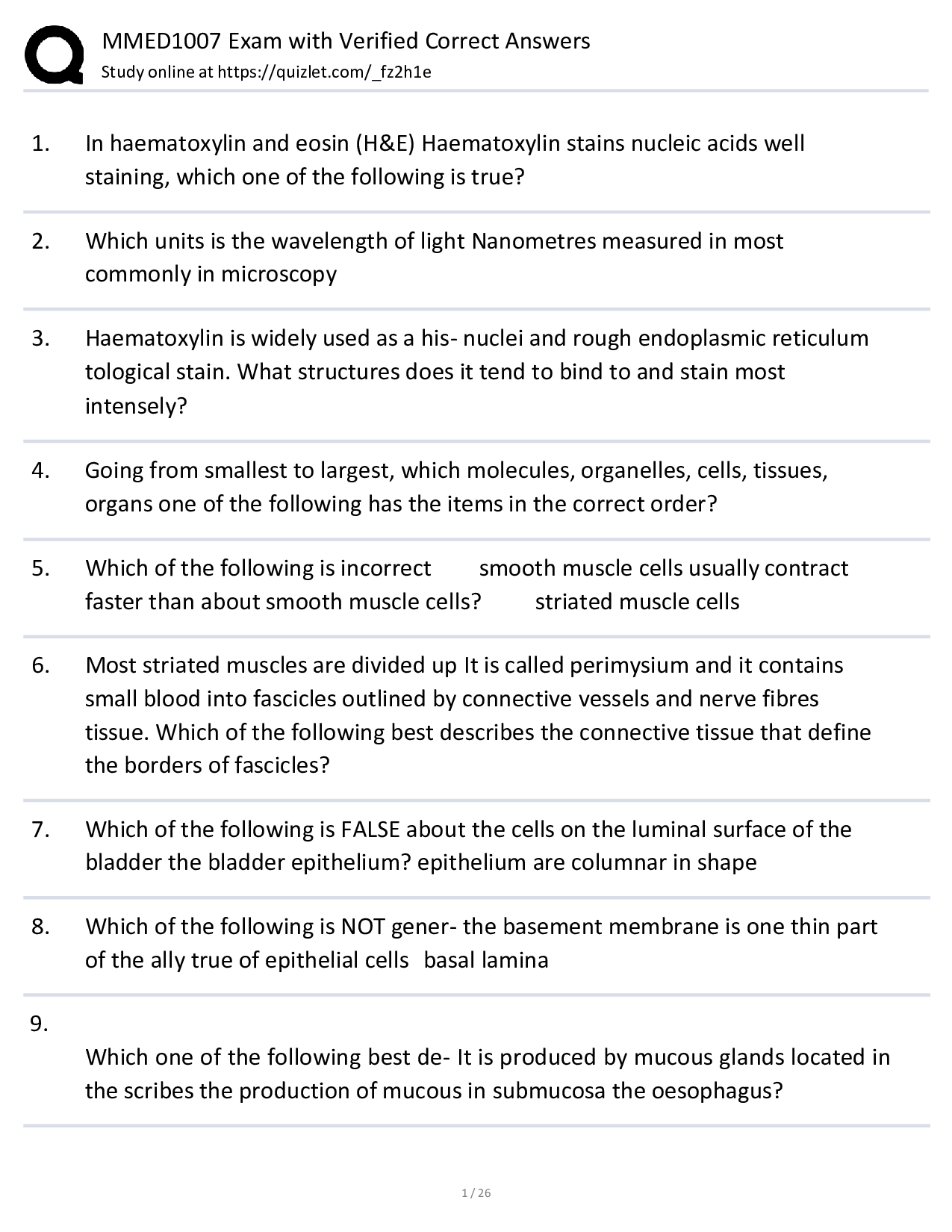 MMED1007 Exam with Verified Correct Answers 2026/ 2027 Latest Update