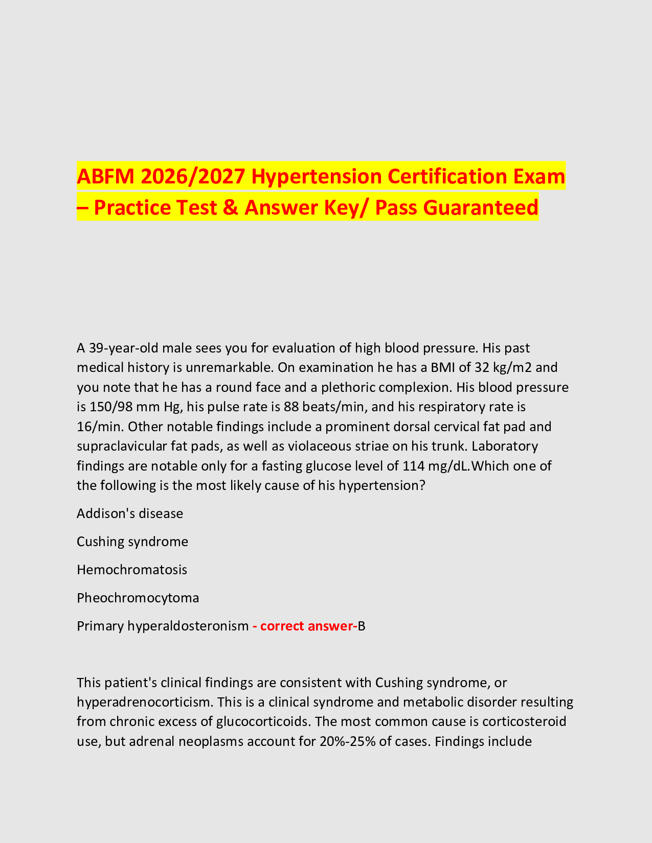ABFM 2026/2027 Hypertension Certification Exam – Practice Test & Answer Key/ Pass Guaranteed