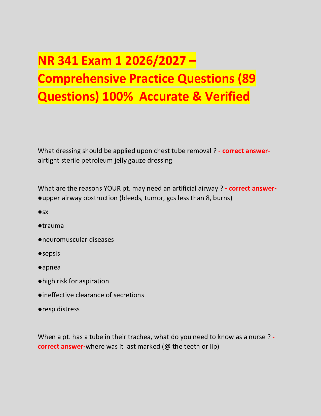 NR 341 Exam 1 2026/2027 –  Comprehensive Practice Questions (89 Questions) 100%  Accurate & Verified