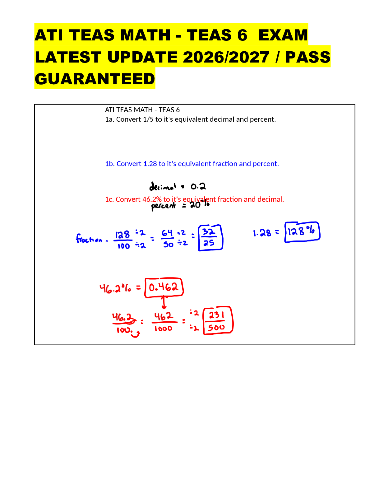 ATI TEAS MATH - TEAS 6  EXAM  LATEST UPDATE 2026/2027 / PASS  GUARANTEED