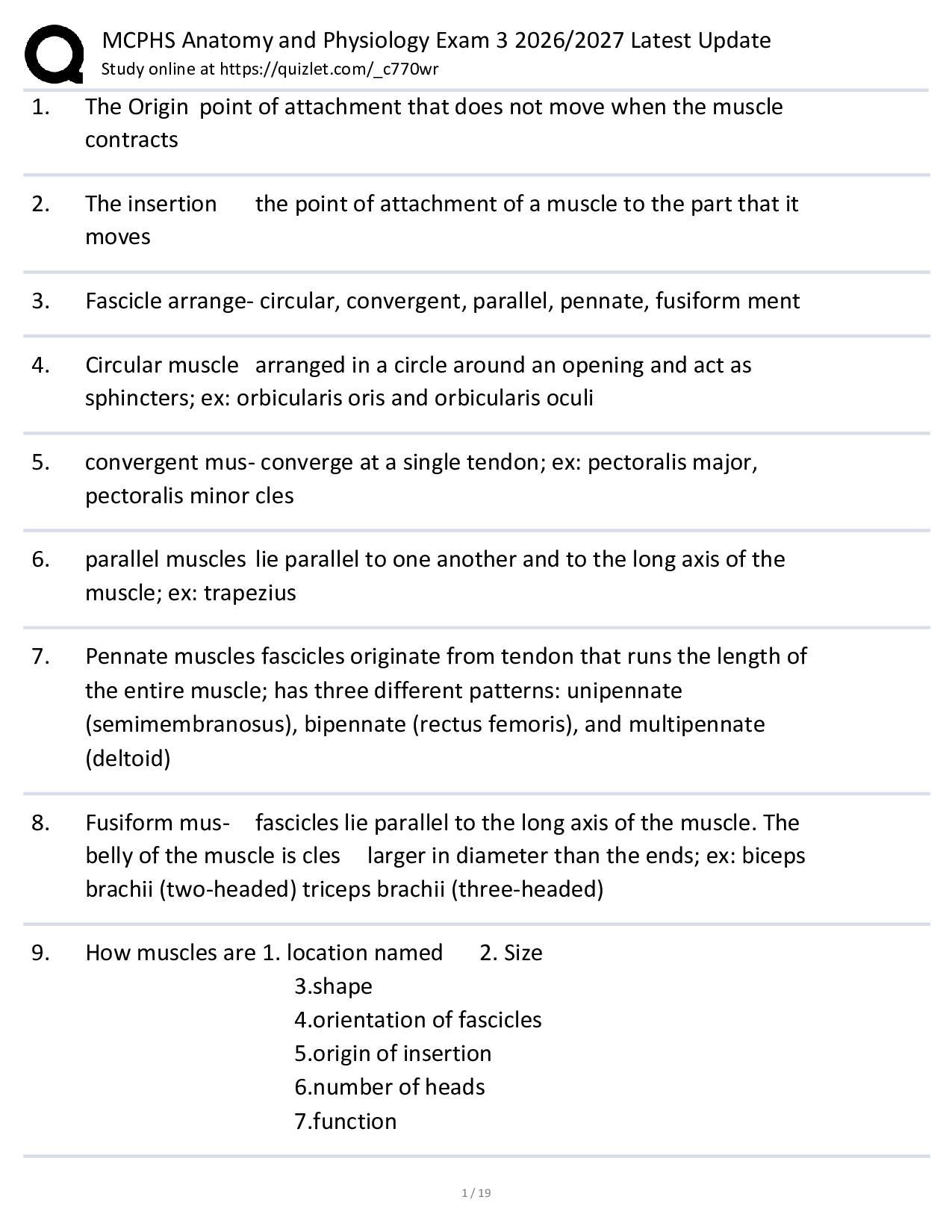 MCPHS Anatomy and Physiology Exam 3 2026/2027 Latest Update