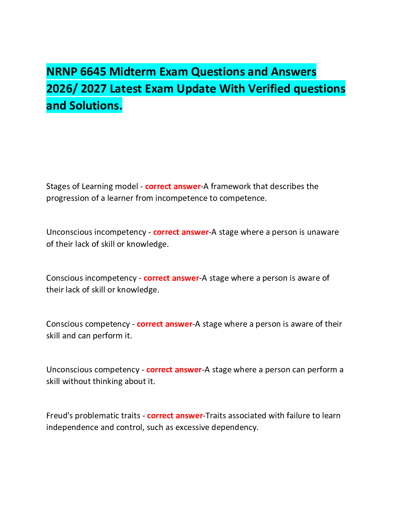 NRNP 6645 Midterm Exam Questions and Answers 2026/ 2027 Latest Exam Update With Verified questions and Solutions.
