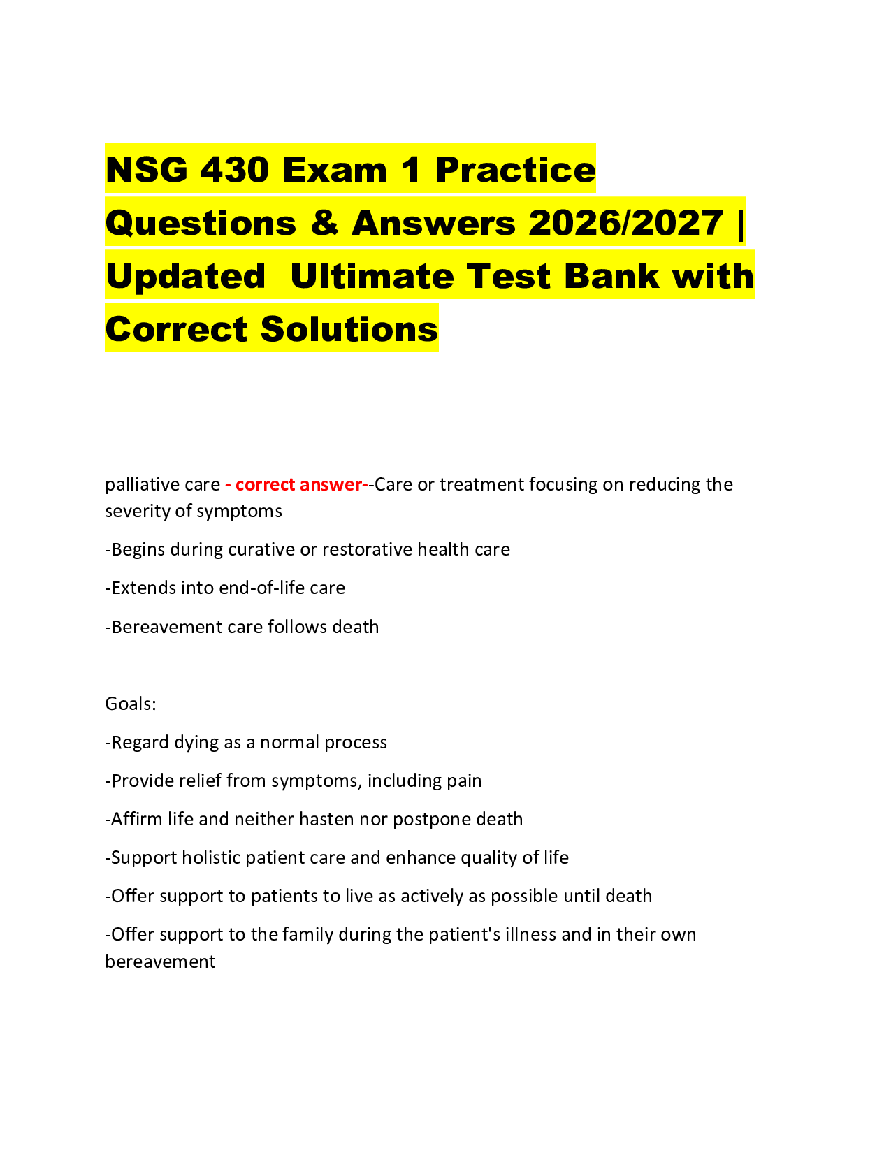 NSG 430 Exam 1 Practice  Questions & Answers 2026/2027 |  Updated  Ultimate Test Bank with  Correct Solutions