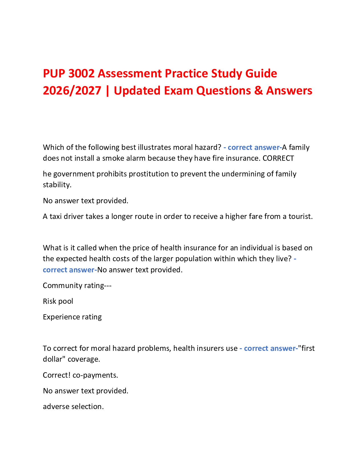 PUP 3002 Assessment Practice Study Guide  2026/2027 | Updated Exam Questions & Answers