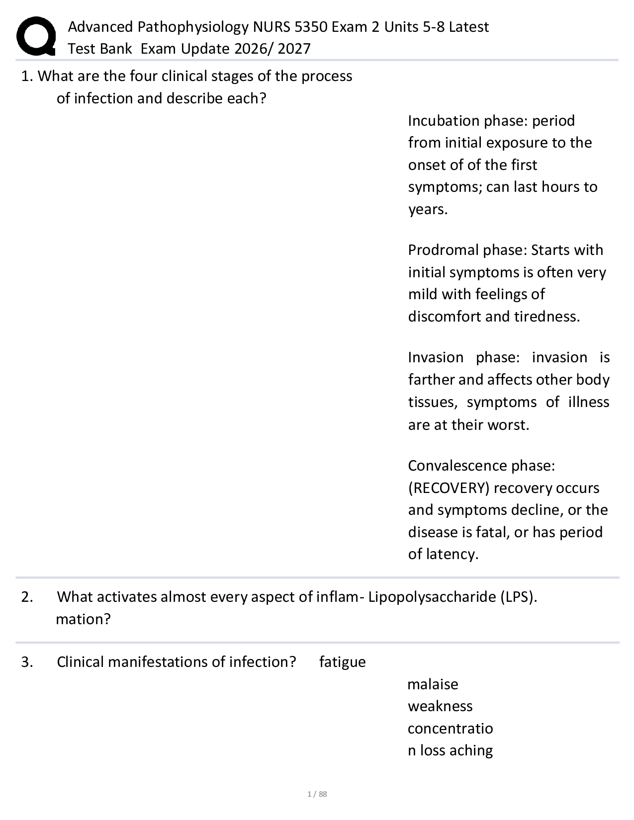 Advanced Pathophysiology NURS 5350 Exam 2 Units 5-8 Latest Test Bank  Exam Update 2026/ 2027