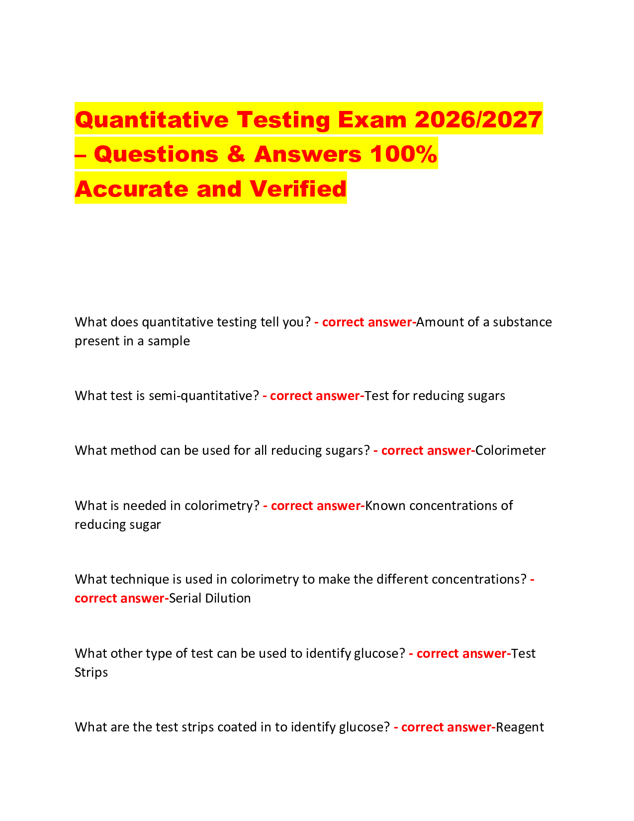 Quantitative Testing Exam 2026/2027  – Questions & Answers 100% Accurate and Verified