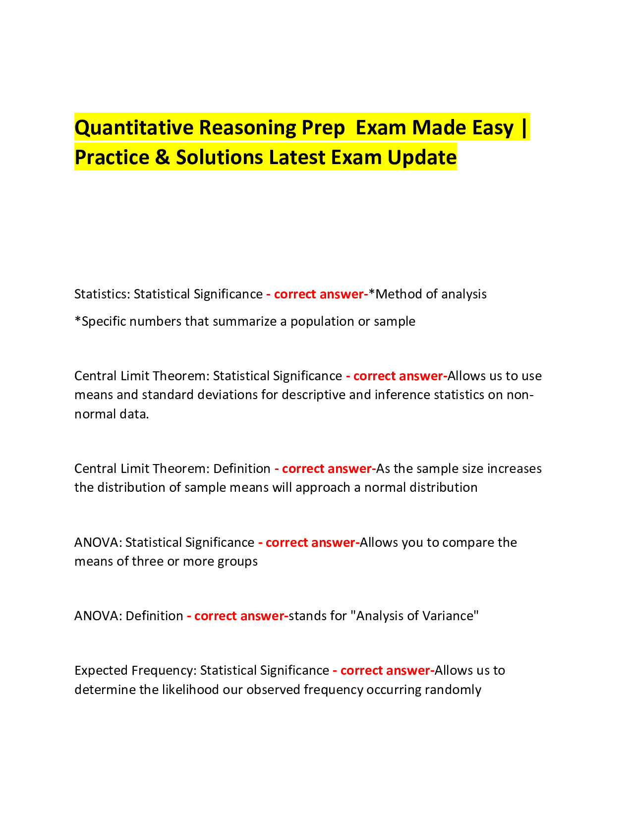 Quantitative Methods in Business Exam 1 – Practice Questions & Step-by-Step Answers/ Pass Guaranteed