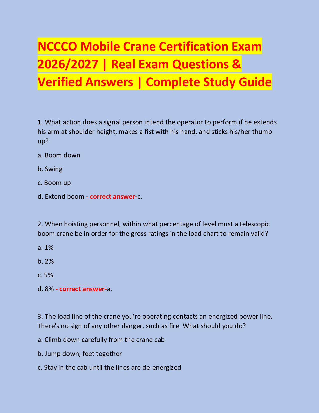 NCCCO Mobile Crane Certification Exam  2026/2027 | Real Exam Questions &  Verified Answers | Complete Study Guide