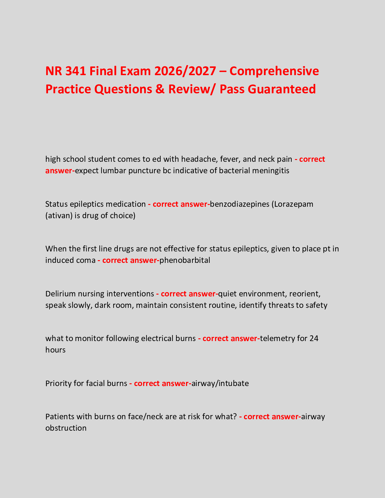 NR 341 Final Exam 2026/2027 – Comprehensive  Practice Questions & Review/ Pass Guaranteed