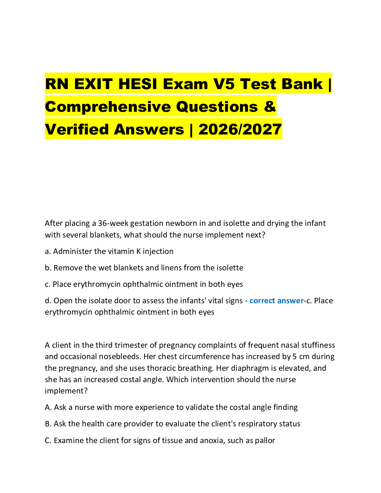 RN EXIT HESI Exam V5 Test Bank |  Comprehensive Questions &  Verified Answers | 2026/2027