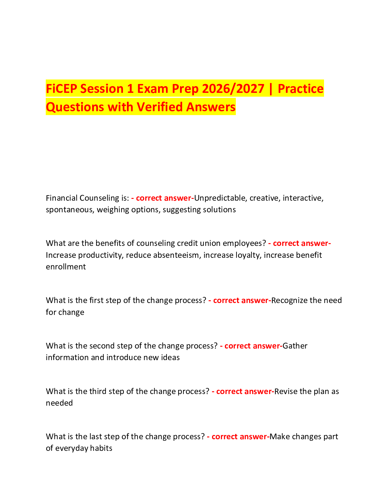 FiCEP Session 1 Exam Prep 2026/2027 | Practice Questions with Verified Answers