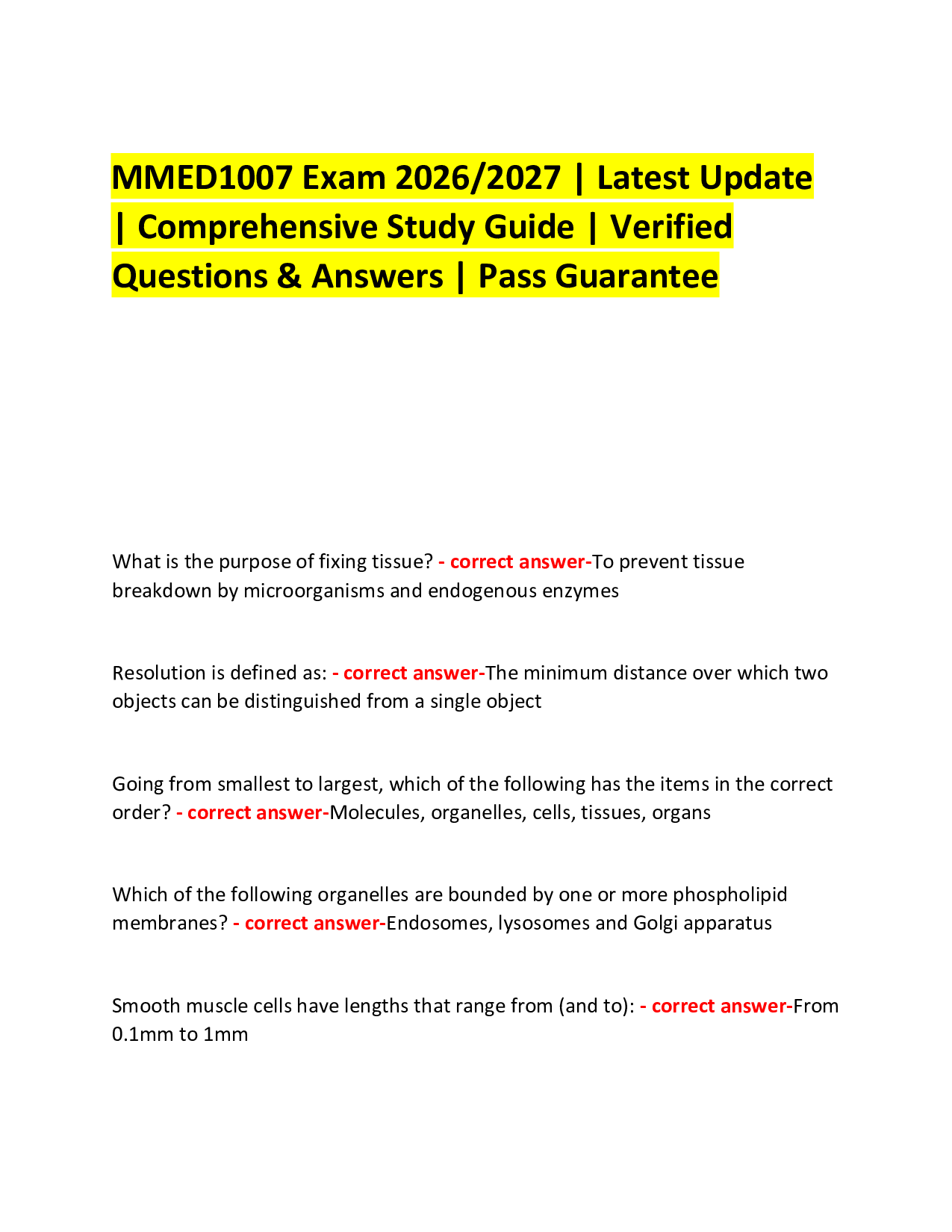 MMED1007 Exam 2026/2027 | Latest Update   | Comprehensive Study Guide | Verified Questions & Answers | Pass Guarantee