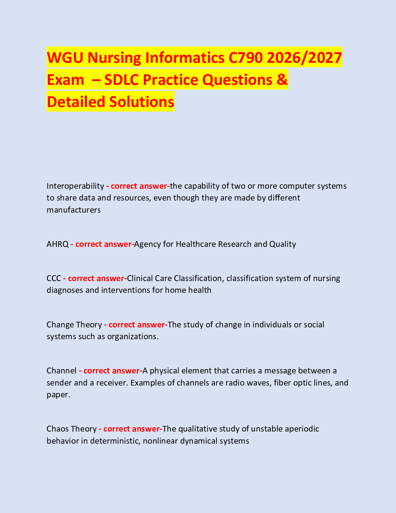 WGU Nursing Informatics C790 2026/2027  Exam  – SDLC Practice Questions & Detailed Solutions