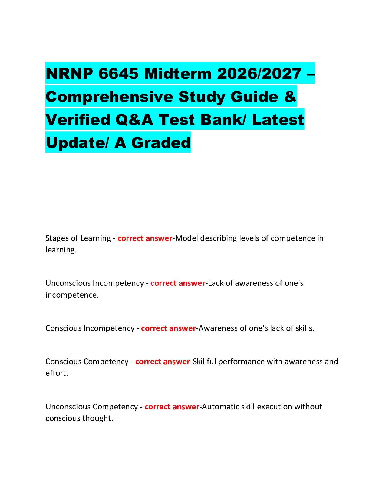 NRNP 6645 Midterm 2026/2027 –  Comprehensive Study Guide &  Verified Q&A Test Bank/ Latest  Update/ A Graded