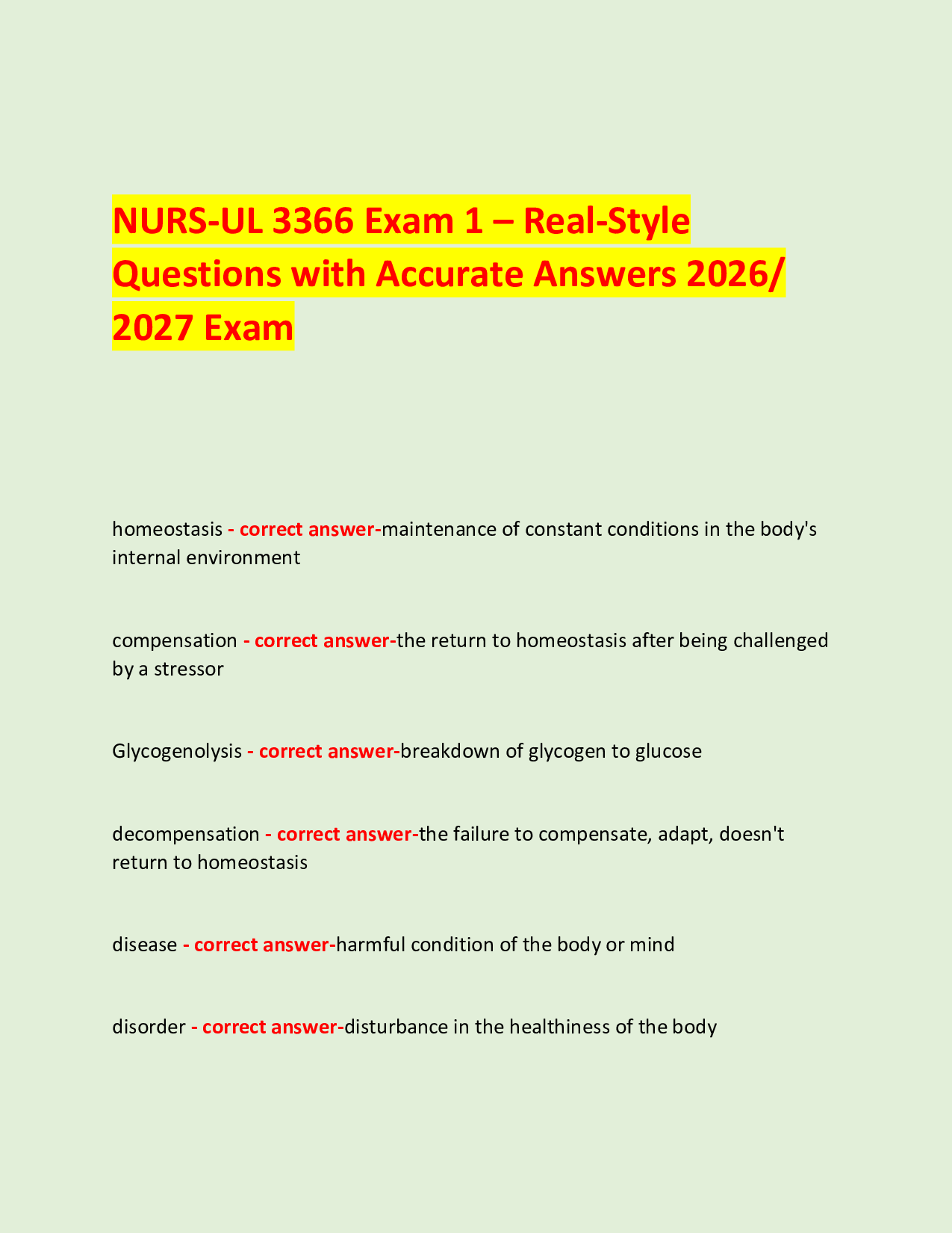 NURS-UL 3366 Exam 1 – Real-Style  Questions with Accurate Answers 2026/ 2027 Exam