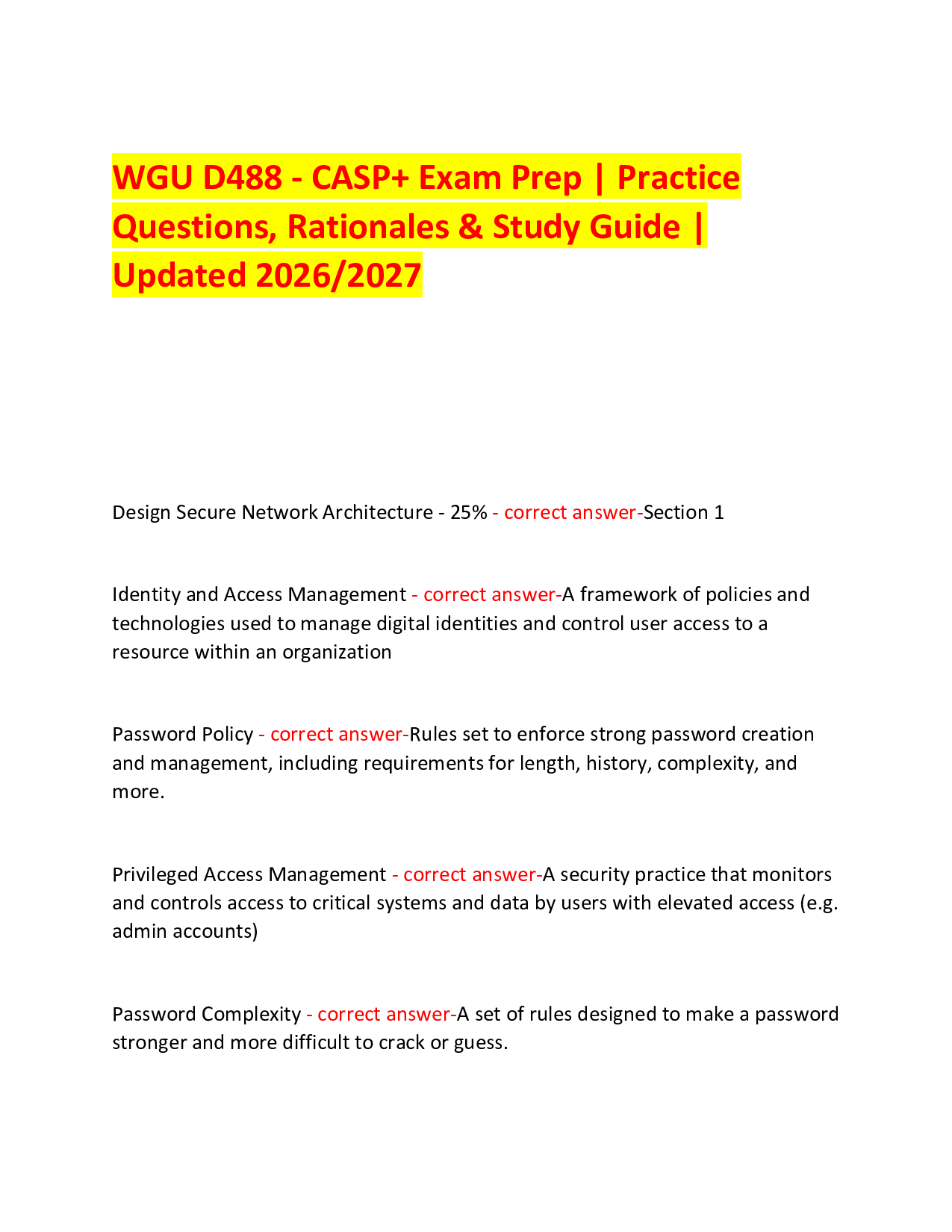 WGU D488 - CASP+ Exam Prep | Practice  Questions, Rationales & Study Guide | Updated 2026/2027