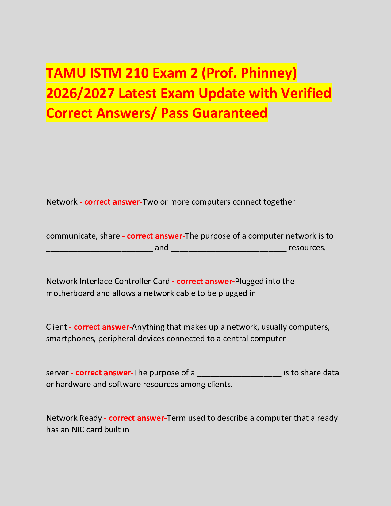 TAMU ISTM 210 Exam 2 (Prof. Phinney)  2026/2027 Latest Exam Update with Verified Correct Answers/ Pass Guaranteed