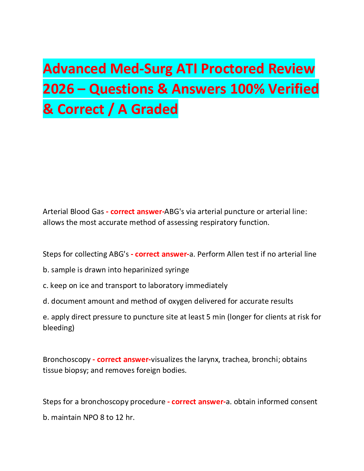 Advanced Med-Surg ATI Proctored Review  2026 – Questions & Answers 100% Verified & Correct / A Graded